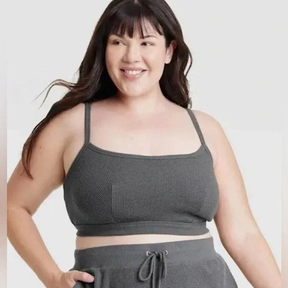 Auden size 2X Waffle Knit Simple Pullover unlined Bralette Charcoal Grey NEW